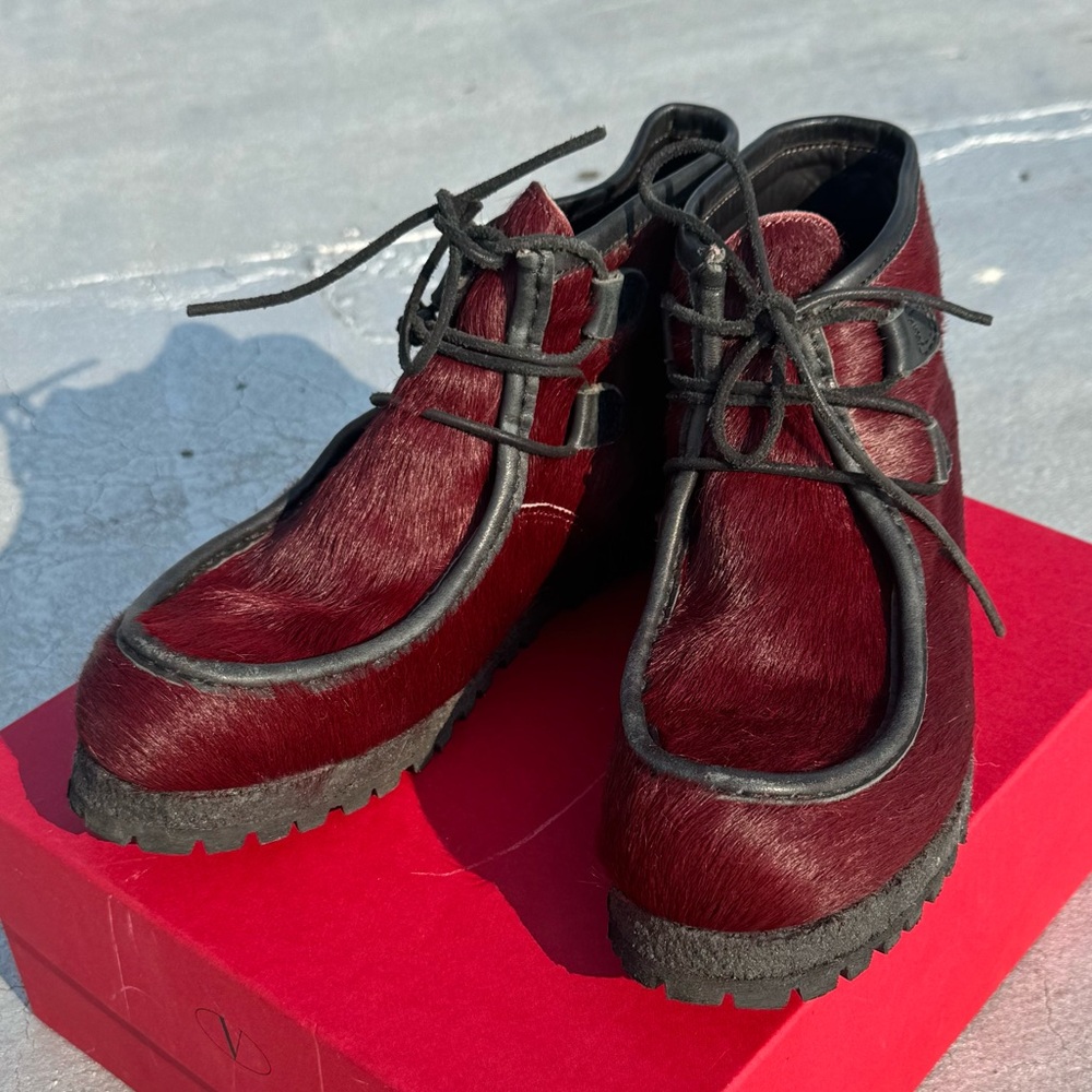 Punto Pigro COLLEGE 51 Burgundy Fur Lace-Up Boots – Size 39EU - Picture 2 of 7